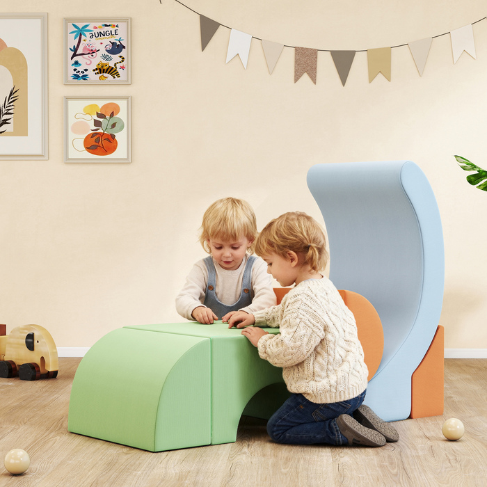 Набір з 5 м'яких кубиків для малюків, ідеальний для лазіння, повзання та конструювання. Легкі, виготовлені з тканини (корд) та піни, різнокольорові.