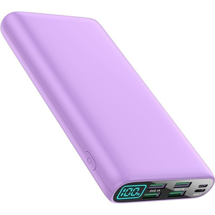 Порти, LED, для iOS/Android, фіолетовий, 10000mAh, 22.5W PD QC 3.0, USB-C, 3