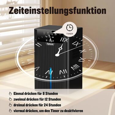 Електричний осушувач повітря Tipkook 2400 мл з автоматичним розморожуванням, 10 кольорів підсвічування, таймер 8/12/24 год, 35 дБ, портативний для ванної, спальні, кухні, шафи (новий, чорний)