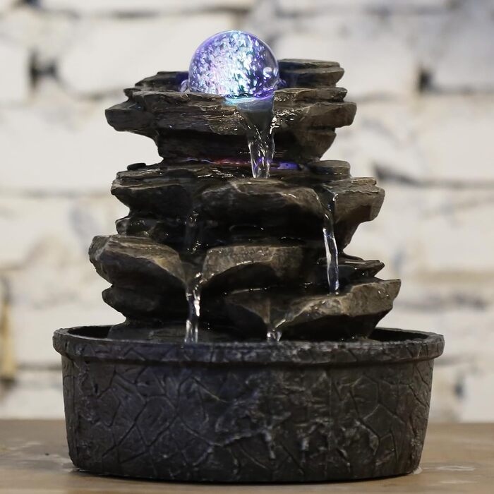 Фонтан Zen'Light Zimmerbrunnen Little Rock: Природний водоспад з ефектом каменів та LED-підсвіткою для дому, медитації та релаксації. Feng Shui, 23 см