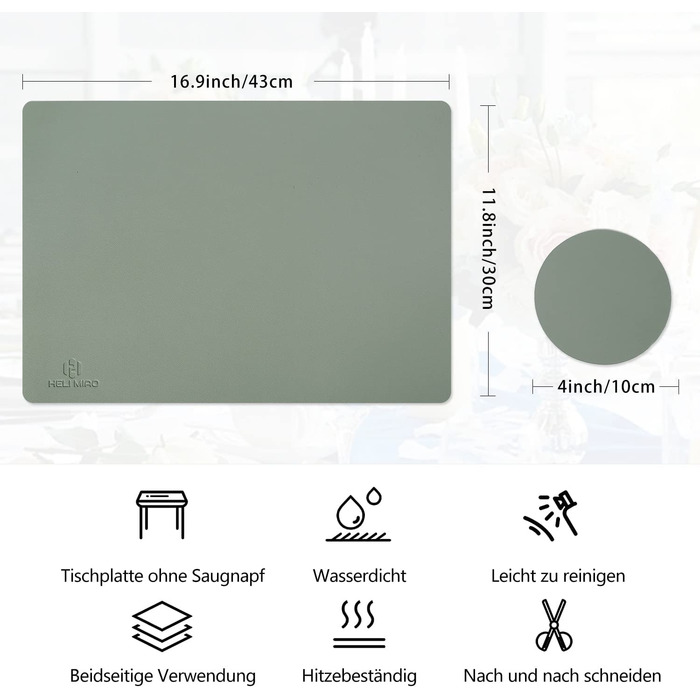 Набір скатертин та підставок під посуд HELI MIAO, 4 шт., 43x30 см, водонепроникні, стійкі до нагрівання, імітація шкіри, зелений