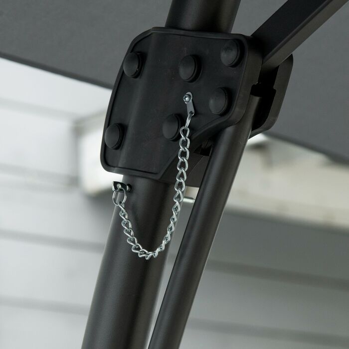 Вітростійкий парасоль для саду Ø293 см з бічною ручкою та хрестоподібною основою, захист від вітру, водовідштовхувальне покриття, темно-сірий