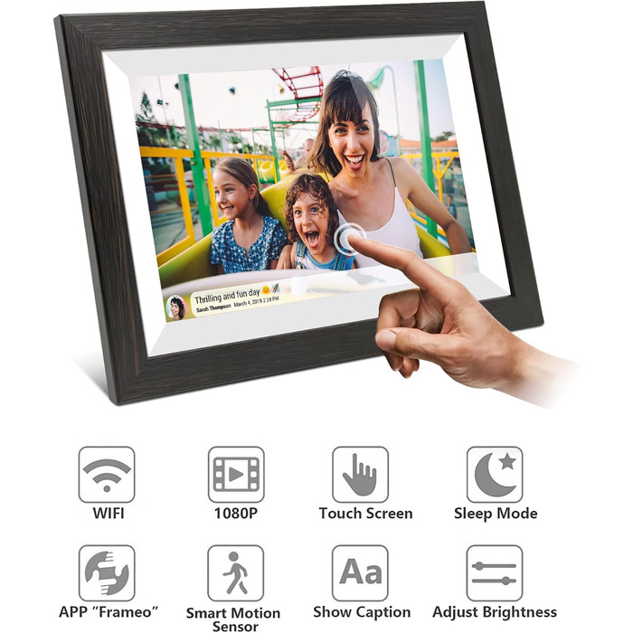 Цифровий фоторамка Cytem 10.1 дюйма | Wi-Fi, FrameO Software, 32GB, Сенсор руху, Автоматичне повороту, IPS 16:10, Touchscreen, Коричневе дерево