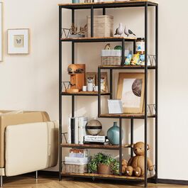 Стильна полиця Bealife для книг, 5 ярусів, 98 x 30 x 180 см, для вітальні, офісу, робочого кабінету, в стилі ретро, індустріальний дизайн