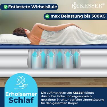 Надувна матрац KESSER® з електричним насосом, 203x152.5x51 см, для відпочинку та кемпінгу