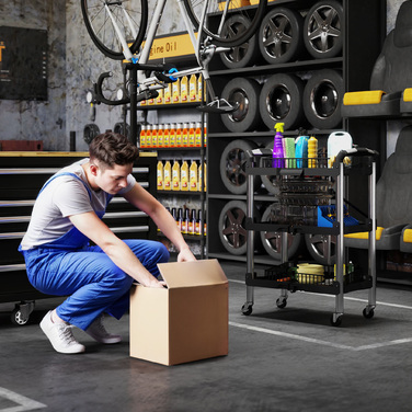 Інструментальний візок, складаний 3-ярусний, з пластиковим та сталевим корпусом, чорного кольору