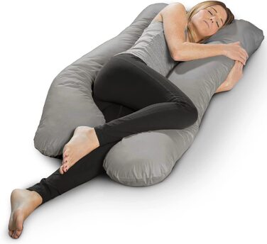 Подушка для вагітних Sleepling, подушка для сну на боці, Body Pillow U-подібної форми, сірий, 140 x 75 x 20 см, мікрофібра, знімний чохол, Ökotex, Made in EU