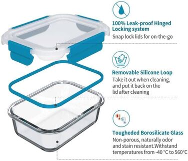 Набір контейнерів для зберігання продуктів Glas, 18 частин (9 контейнерів, 9 кришок), BPA-free, безпечні для миття в посудомийній машині, мікрохвильовій печі та морозильній камері, виготовлені з скла, блакитні