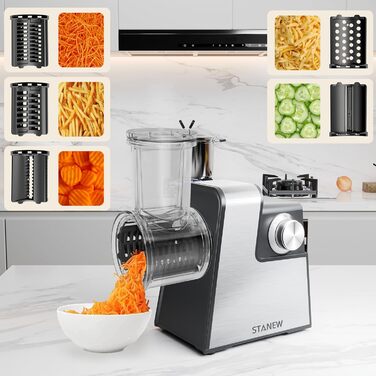 Електрична м'ясоподрібнювач STANEW 2500W з нержавіючої сталі [4-в-1] з 5 лезами (хвильовий ніж/різання/тертка) та подвійним мотором - для м'яса, овочів, зелені + насадка для ковбас та для вирізання печива