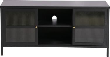Тумба під телевізор Skyl Тумба під телевізор з низькою дошкою для телевізора Комод чорний з 2 дверцятами та 2 відділеннями для зберігання металевий 55 x 118 x 40 см з кабельним виходом для вітальні
