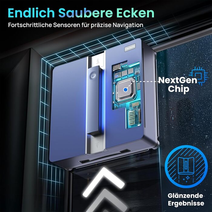 Робот-прибиральник вікон ClevioniQ X9 Pro з електроприводом – інноваційний мийник вікон з 4-стороннім розпиленням, точна навігація, розпізнавання країв, LED-індикатор, тиха робота та голосове керування німецькою мовою