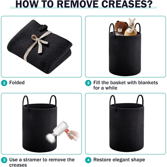 Кошик для білизни YOUDENOVA плетіний, 58 л, ручний, з бавовни (чорний)