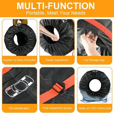 Набір чохлів для шин 4 шт., захисні чохли для шин 13-18 дюймів, з ручкою, для зимових та літніх шин, для чистого транспортування та зберігання, чорний, S(діаметр 66 см)
