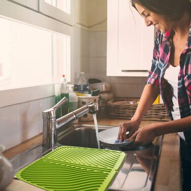 Силіконовий килимок для зливу IYYI, великий, екологічно чистий, термостійкий, придатний для миття в посудомийній машині, підставка для посуду, 60 x 38,6 см (темно-сірий)