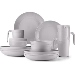 Набір посуду Odoland для кемпінгу на 4 особи, 17 предметів, сірий: тарілки, миски, чашки