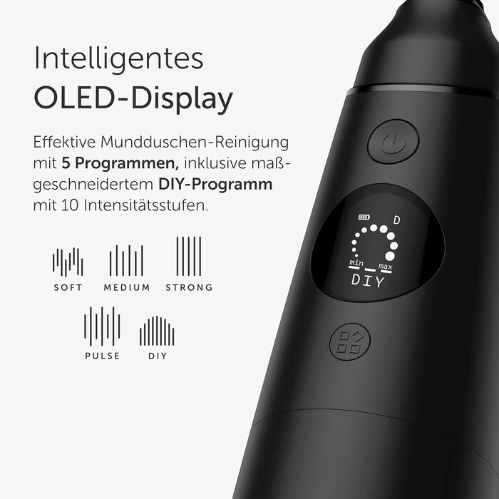 Wondersmile Munddusche PRO: Переможець тесту 2024 року, TÜV-сертифікована, 100 днів без ризику, SmoothFlow для догляду за зубами та яснами, 5 режимів, акумулятор PowerAkku (30 днів), Ultimate Black