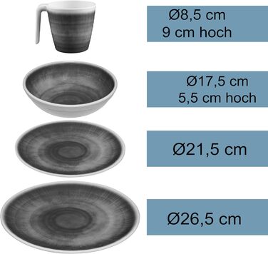 Набір посуду Melamin Adria Blue для 2 особи (8 предметів) - керамічний ефект, для кемпінгу, дому, пікніка