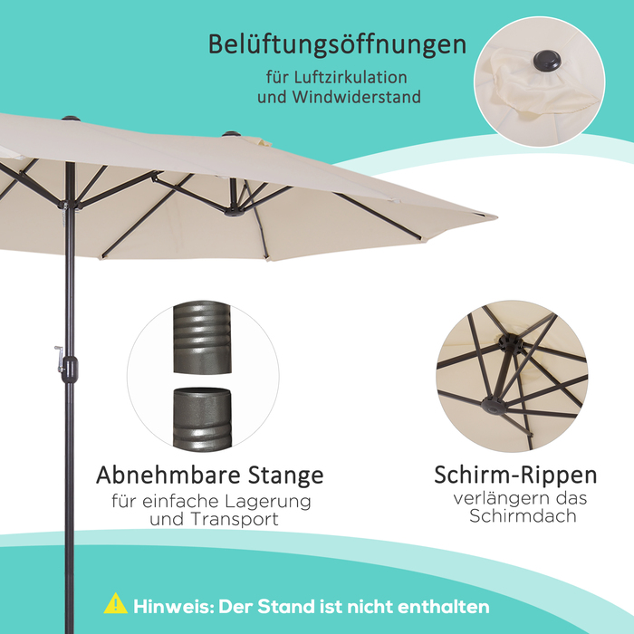 Outsunny Parasol Garden Parasol Market Parasol Double Parasol Патіо Парасолька з ручною рукояткою Бежева Овал 455 x 270 x 240 см