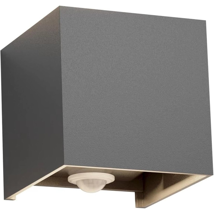 Klighten Вологостійкий вуличний світильник з датчиком руху 12W, IP65, 3000K, тепле біле світло, для внутрішнього та зовнішнього використання, регульований світловий потік, колір - темно-сірий