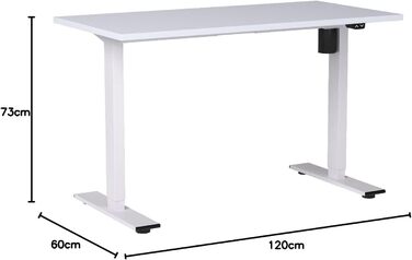 Стіл з регулюванням висоти Basic 120x60 см, сертифікований FSC, управління кабелями, гачок, білий