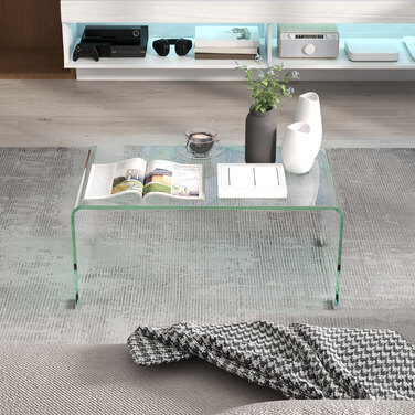HOMCOM Стіл журнальний зі скла, стабільний, з цілісною конструкцією, лаконічний та сучасний, 80 x 45 x 35 см, прозорий