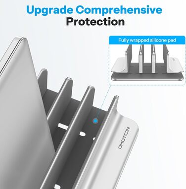 Підставка для ноутбука OMOTON 3 в 1, алюміній, регульована, до 17.3 дюйма, сумісна з MacBook, Android, срібна