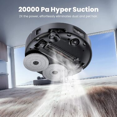 Робот-пилосос JONR X1 Max з функцією миття, 20000 Па, перешкоди 30 мм, миття гарячою водою 75°C, швидке сушіння гарячим повітрям 45°C, уникнення перешкод за допомогою ШІ та 360° навігація