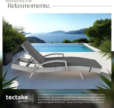 Шезлонг Tectake з поліротангу, регульована спинка, стійкий до погодних умов, з м'яким матрацом, для саду, балкону та тераси (світло-сірий)