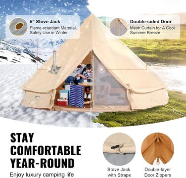 Намет-юрту VEVOR Glockenzelt 3-7м, бавовна TC, для 6-12 осіб, з PVC підлогою, кемпінговий намет