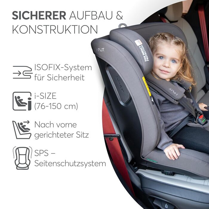 Автокрісло KikkaBoo i-Size i-FLIT 9-36 кг, ISOFIX, група 1/2/3, 15 міс. - 12 років, збоку SPS, Top Tether, регульована підголовник (Світло-сірий)