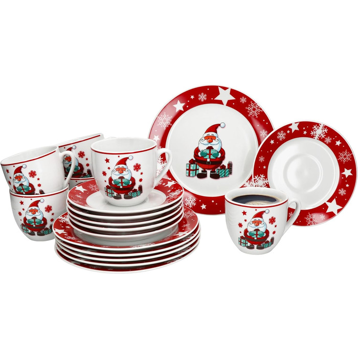 MamboCat Новорічний кавовий сервіз на 6 осіб з порцеляни (18 предметів) | Кавовий набір для святкування Різдва та Миколая