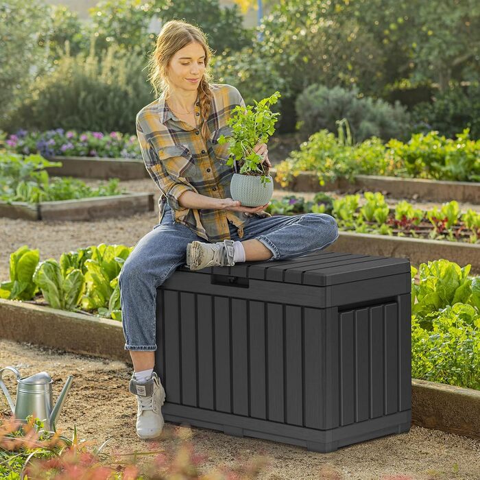 Садова скриня Koll Living Kentwood 190л з сидінням, антрацит – водонепроникний бокс для зберігання садових речей та іграшок