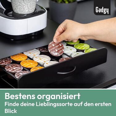 Тримач для капсул кави Gadgy | Сховище для 36 капсул з шухлядою | Тримач капсул кави з нержавіючої сталі, чорний