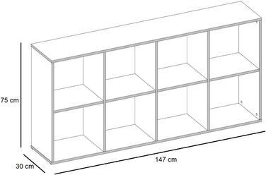 Стояча полиця VBChome 74 x 75 x 30 см Дуб Sonoma Офісна полиця з 4 відділеннями Книжкова шафа Книжкова шафа Матеріал на основі дерева Універсальна шафа для передпокою Спальня Вітальня Дитяча кімната Дуб Сонома 2х2 (8. Білий 2х4)