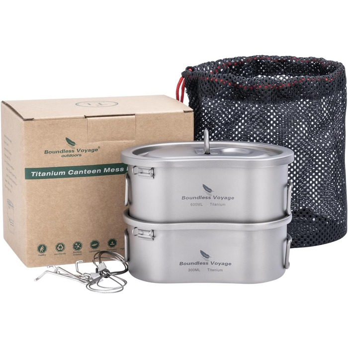 Набір для приготування їжі iBasingo Ti2046C: титановий посуд для кемпінгу та подорожей (600мл каструля, 300мл чашка)