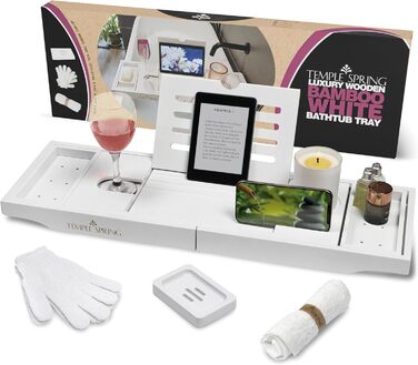 Підставка для ванни Temple Spring з дерева, дерев'яна підставка для ванни, дерев'яне підношення для ванни, аксесуари для ванної кімнати, спа-стіл для ванни (білий)