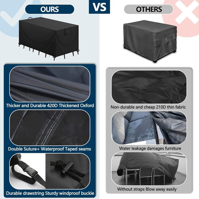 Чохол для садово-патіо меблів зимовий, водовідштовхуючий, 420D Oxford, анти-UV, для столів та тераси, захист від дощу та пилу, чорний, 125x63x74 см