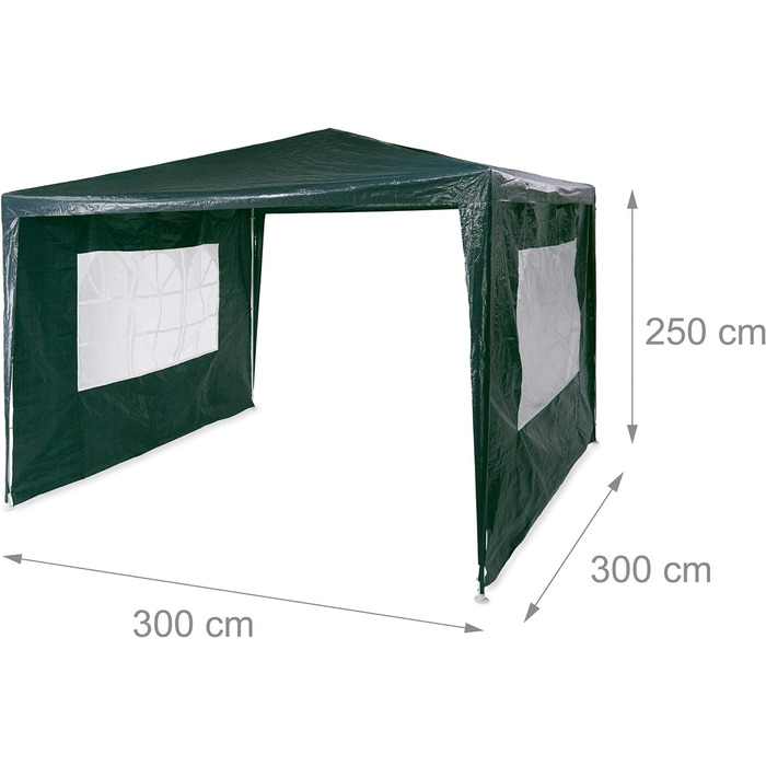 Павільйон Relaxdays 3x3 м, 2 бічні панелі, металевий каркас, поліетиленовий брезент, вікно, фестивальна шатра, закрита, (зелений)
