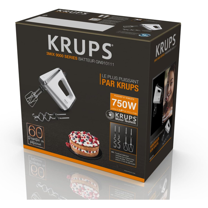 Міксер ручний Krups 3Mix 9000, 750 Вт, білий - з насадками для збивання та тіста