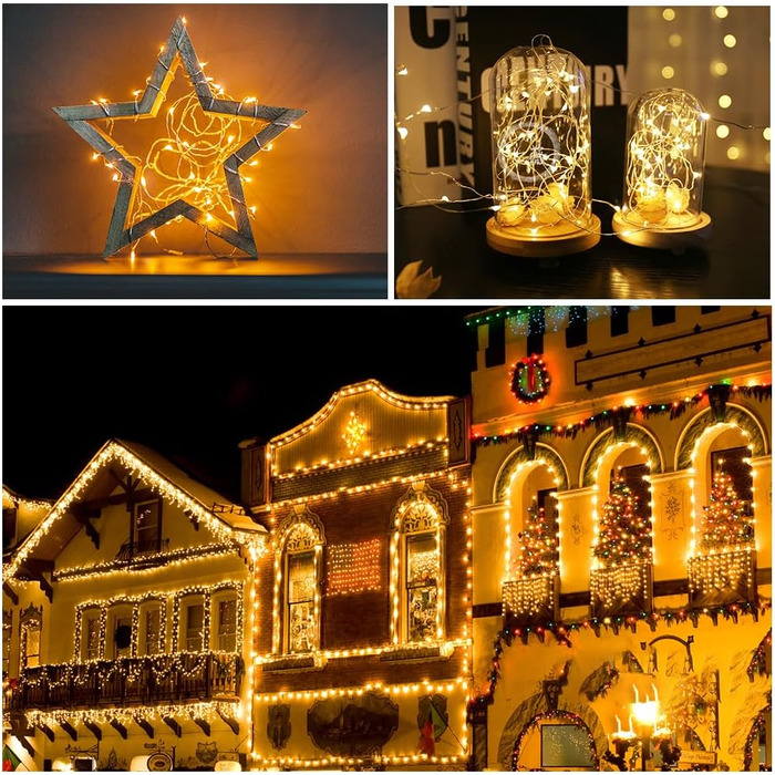 LED гірлянда на 50 метрів з 500 LED, мідний дріт, зірочки, димування, пульт, вологостійка, для саду, тераси, кімнати, святкова прикраса