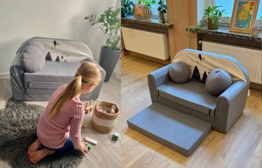 Дитяче розкладне ліжко-диван 3в1 All4All Kindersofa - зручна дитяча меблі для ігор та сну. Різні кольори та малюнки (сірий, рожевий, зелений, тваринні мотиви). Модель AX2 сірий + Balons