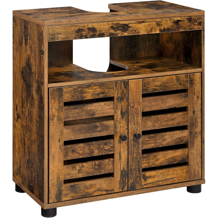 Підставка під раковину VASAGLE, шафка для ванної кімнати, 60 x 30 x 63 см, шафка для ванної, комод для зберігання з 2 дверцятами-решітками, з регульованою полицею, вінтажний коричневий BBK04BX
