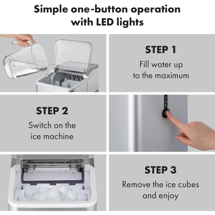 Машина для приготування льоду Klarstein Eiswürfelmaschine, 1.5L, 12 кг/день, срібна