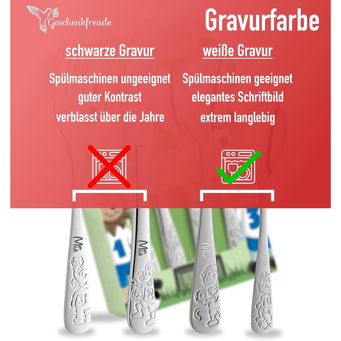 Дитячий столовий набір Ballfreunde з гравіюванням імені - унікальний дитячий столовий набір з гравіюванням, персоналізований хрещення для хлопчика/дівчинки, персоналізований столовий прилад, персоналізовані подарунки для дітей (4 шт.)
