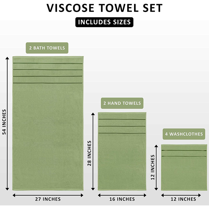 Утопія рушники-набір рушників з 8 предметів, віскозні рушники в смужку-кільце з бавовни-рушники з високою абсорбуючою здатністю (шавлієво-зеленого кольору)