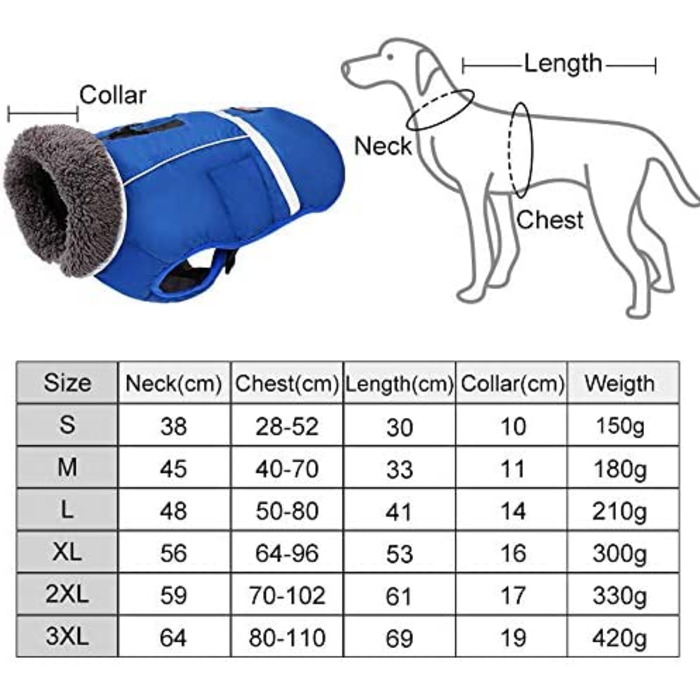 Водонепроникна вітрозахисна шерсть собаки, тепла, для внутрішнього та зовнішнього використання, синя, XX-Large