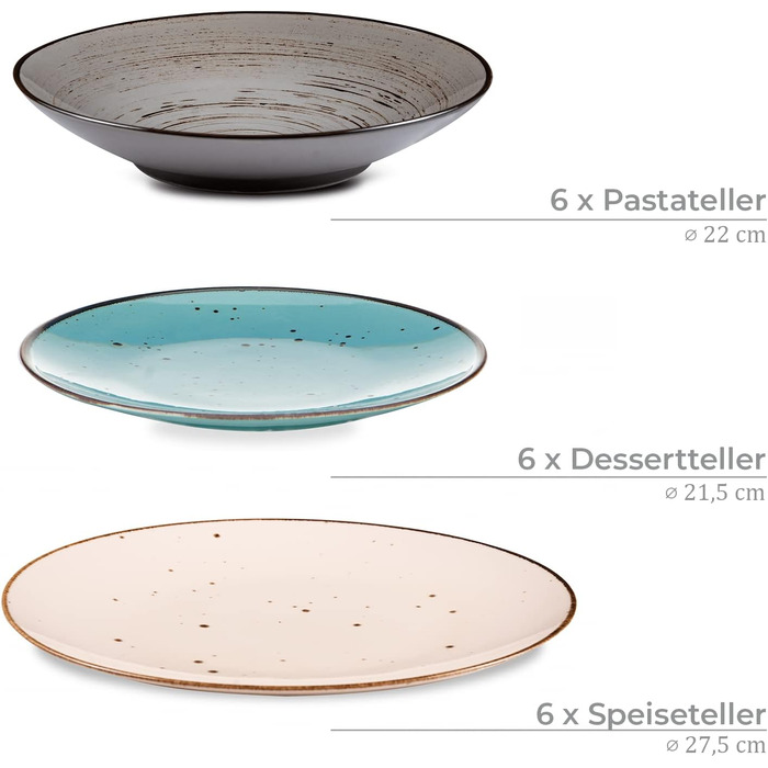 Набір посуду Konsimo Combi на 6 персон Сучасний набір тарілок ALUMINA 18 предметів Столовий сервіз - Столовий сервіз та набори посуду - Комбінований столовий сервіз на 6 персон - Сімейний сервіз - Барвистий посуд (Cottage Graphite)