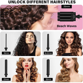 Набір локшини Janelove 5 в 1: керамічний локшик 10-32 мм з різними насадками, регульована температура, рукавички та нейлонова сумка (рожеве золото)