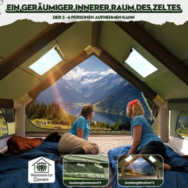 Надувний кемпінговий намет Oxford 420D для 7-10 осіб з насосом, водонепроникний (3000 мм), 4 сезони, з вікнами-москітними сітками та димоходом 400x300x200 см