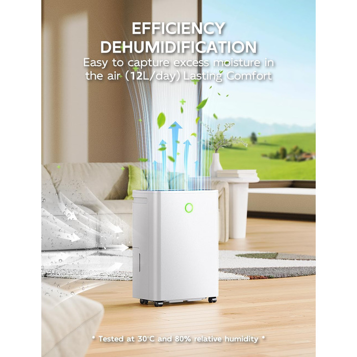 Електричний осушувач повітря 12л/24г з автоматичним та безперервним зливом (шланг у комплекті), для спалень та підвалів, LED-дисплей, тихий, з таймером